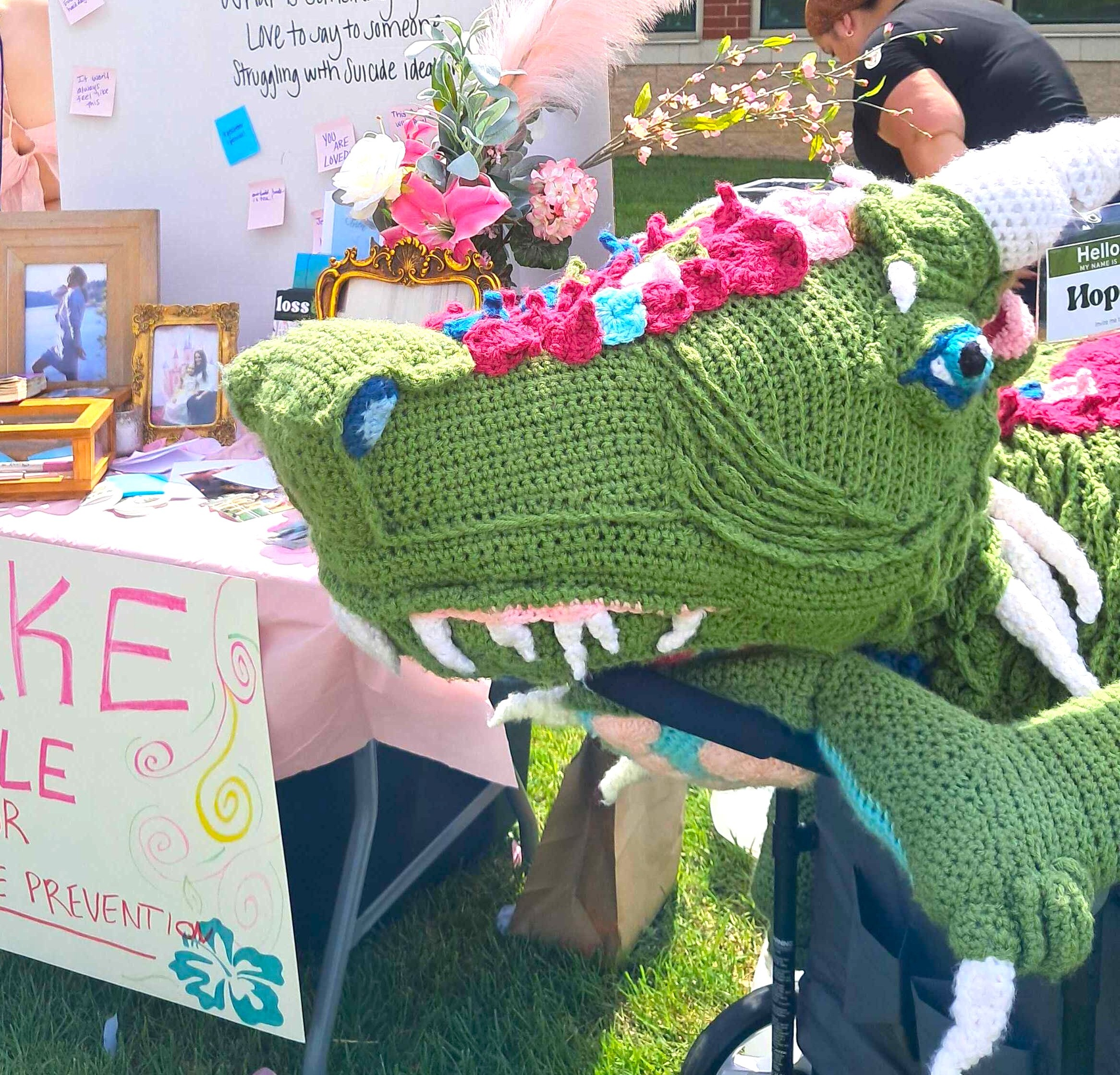Hope, the crocheted emotional support dragon
